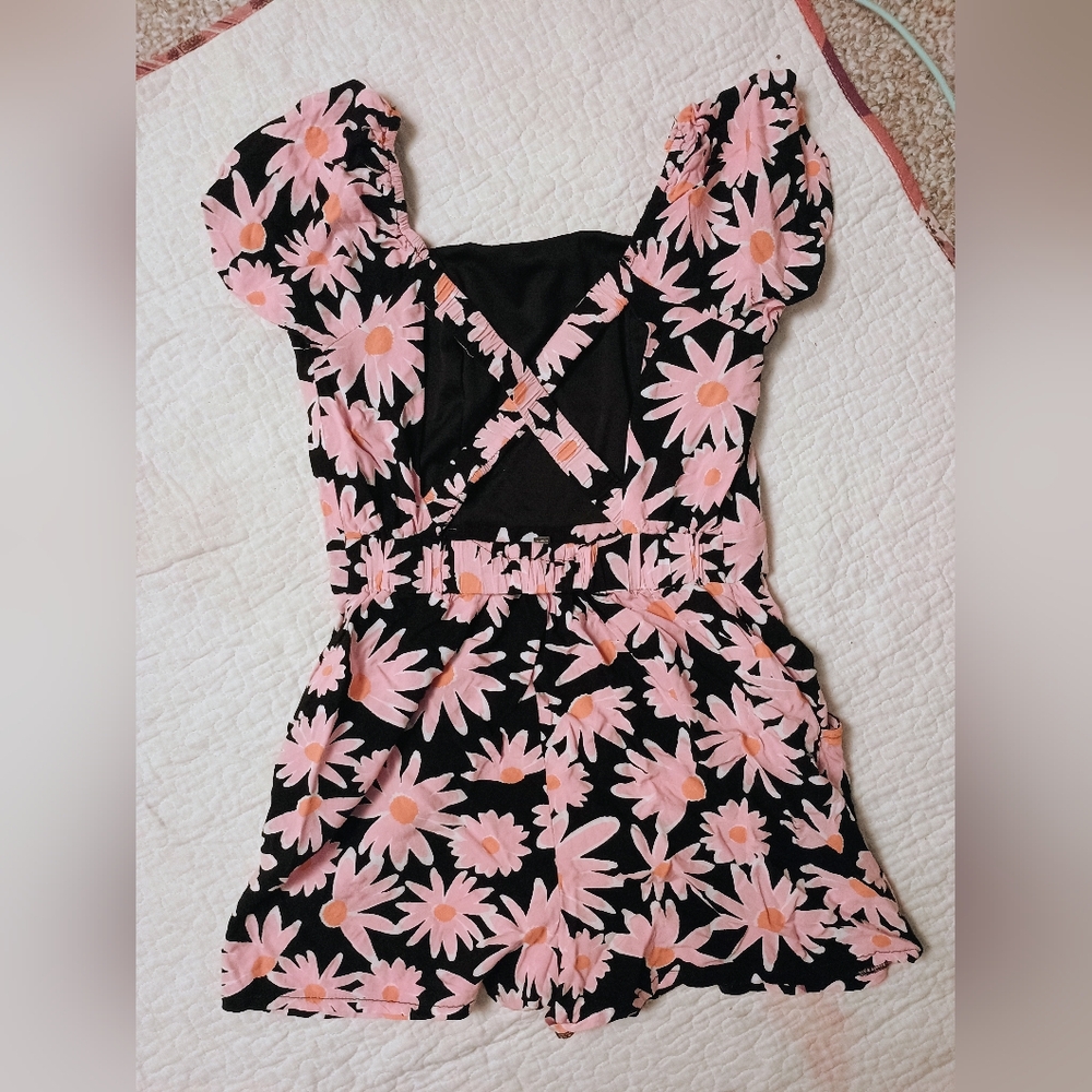 Floral Black and Pink Romper - Picture 2 of 4